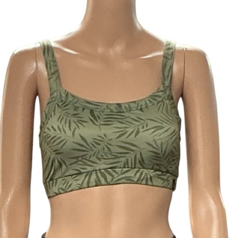 Volcom - EC - Olive Green Leaf-Print Sports Bra